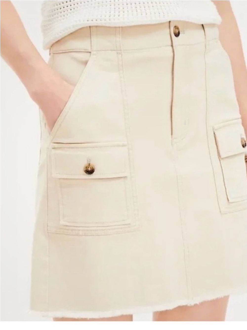 Loft cream denim Cargo Utility Pocket Mini Skirt- size 2 Petite - Picture 1 of 9